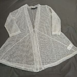 Nina Leonard Medium white sheer-knit hip-length long-sleeved cardigan delicate